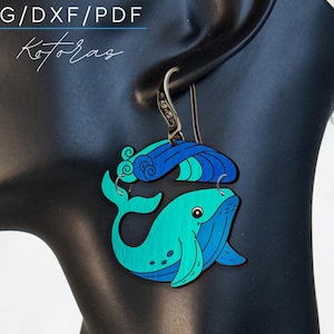 Two part Whale Laser Engraved Earrings Digital Download Wood Earring Svg, Laser Cut Earring Svg for Glowforge, Earring Shapes Svg, Pdf, Dxf
