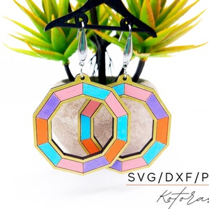 幾何学的なレーザー彫刻イヤリング デジタルダウンロード 木製イヤリング SVG、Glowforge 用レーザーカットイヤリング SVG、イヤリングの形状 SVG、PDF、DXF