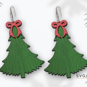 Two part Christmas Tree  Earring SVG, Christmas Tree Earring SVG, Engraving Pattern Svg, Wood Earring Svg, Earrings Glowforge svg, Laser Cut