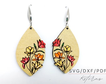 Pendientes con forma de ramo de flores grabados con láser Descarga digital