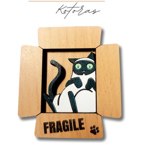 Broche CAT IN BOX pour découper et graver au laser des Svg sur bois, Svg découpés au laser pour Glowforge, formes Svg, Pdf, Dxf