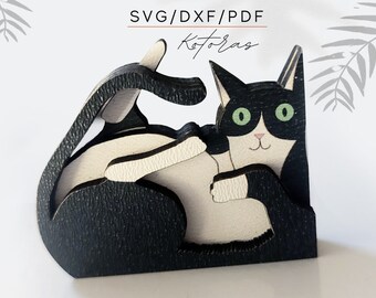 Archivo de corte láser 3D para pin de gato, madera SVG (PDF, DXF)