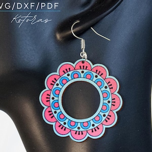 Round Mandala Earring SVG, Engraved Mandala Wood Earring SVG, Mandala Earring SVG, Laser Earring File,Glowforge Digital File
