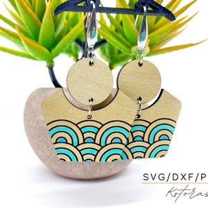 Wave  Engraved Earrings Digital Download Wood Earring Svg, Laser Cut Earring Svg for Glowforge, Earring Shapes Svg, Pdf, Dxf