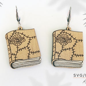 Spell Book Earrings SVG Cut File, Earrings Laser File, Halloween Jewelry Earrings SVG, Halloween Earrings svg, Boo Earrings SVG, Book
