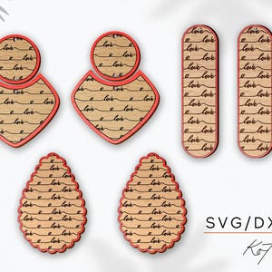 3 pairs of Valentine heart Earrings Laser SVG cut files/ Earrings heart SVG/  DIGITAL file