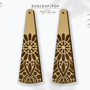 Geometric Long Abstract Laser Engraved Earrings Digital Download   DXF, SVG, PDF