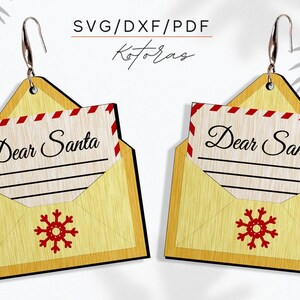 Carta a Papá Noel, sobre para Papá Noel, pendientes navideños SVG, pendientes navideños SVG, grabado SVG, pendientes SVG, pendientes SVG, archivo cortado con láser