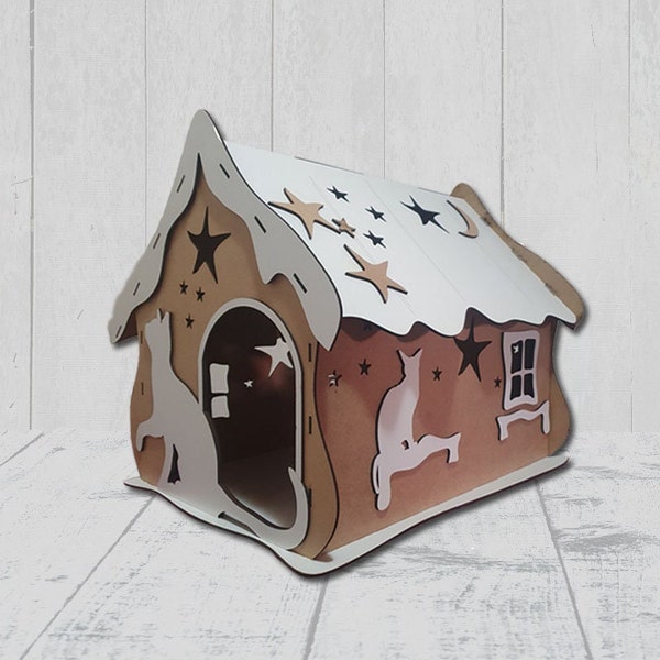 Maison de chat en bois découpée au laser - Meubles pour animaux de compagnie POUR DXF 3 mm - Maison de chat mignonne - Maison pour animaux de compagnie - Laser Glowforge découpé dxf, fichier svg