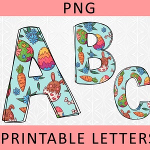 Letras para impressão de ovos de Páscoa - letras desenhadas à mão, alfa para impressão, faça seu próprio nome - letras de álbum de recortes | Download instantâneo, PNG