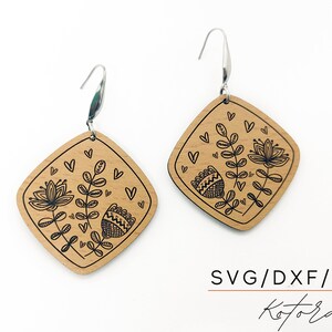Square Floral Laser Engraved Earrings Digital Download Wood Earring Svg, Laser Cut Earring Svg for Glowforge, Earring Shapes Svg, Pdf, Dxf