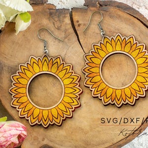 Boucles d'oreilles tournesol gravées DIGITAL FILE