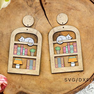 Cat earrings and Plants Dangle Earring SVG File - Glowforge Ready DXF SVG Pdf