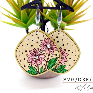 Flower Dots Laser Engraved Earrings Digital Download Wood Earring Svg, Laser Cut Earring Svg for Glowforge, Earring Shapes Svg, Pdf, Dxf