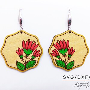 Flower Laser Engraved Earrings Digital Download Wood Earring Svg, Laser Cut Earring Svg for Glowforge, Earring Shapes Svg, Pdf, Dxf
