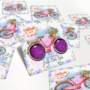 Tarjetas de bicicleta de exhibición de joyería de acuarela. Embalaje de pendientes para pendientes redondos, Inserto de embalaje de pendientes