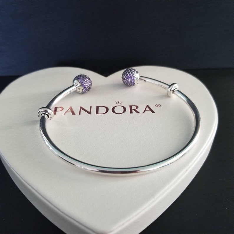 Authentic pandora purple pave balls open bangle charm bracelet | Etsy