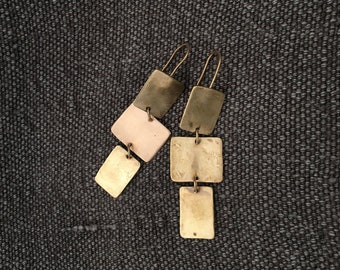 Brass Large Rectangle Dangle Earrings