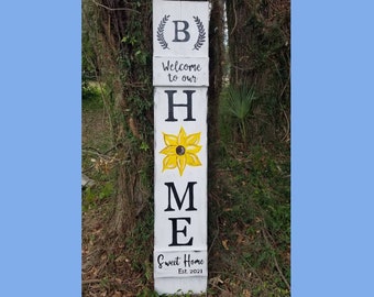 Personalized "Welcome to our Home" Porch Sign with Sunflower