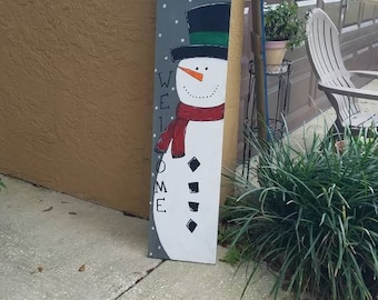 Handpainted Snowman Christmas/Winter Porch Welcome sign