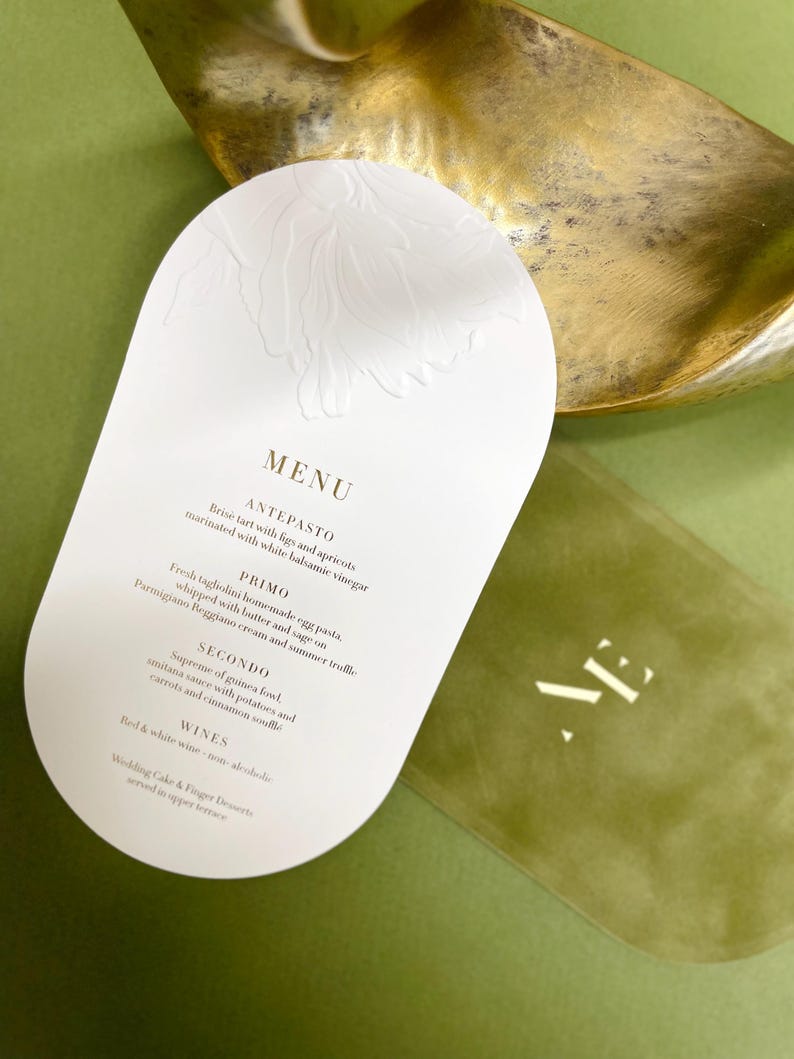 Luxurious Wedding Menu With Embossed Peony Design and Velvet Back, Hot ...