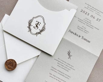 Invitation with gold foil monogram, Stationery Foil logo, wedding