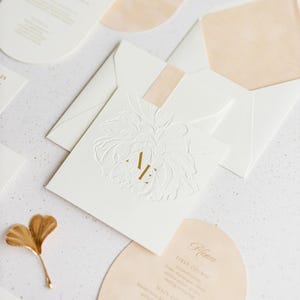 Luxury 3D Embossed Wedding Invitations with Velvet Liner and Hot Stamping Monogram