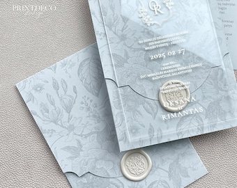 Transparent wedding invitation with printing Floral design POCKET for your wedding
