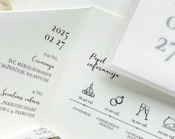Beautiful geometric handmade ivory wedding invitation card with a vellum envelope