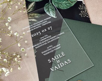 Acrylic invitation with Floral envelope / Wax Seal stamp