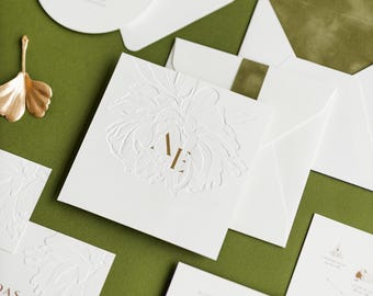 Green Wedding Invitation, Wedding Invitation, Gold Invitation, Hot stamping Wedding Invitations, Gold foil monogram - DIGITAL