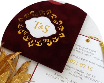 Velvet pocket invitation card with gold tassel | velvet envelope | WEDDING invitation