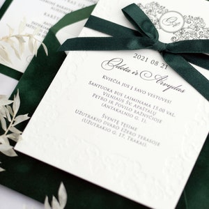Letterpress invitation with velvet envelope / Vintage design for your wedding