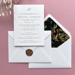 Letterpress invitation with envelope and wax stamp / Vintage design for your wedding