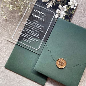Acrylic invitation with Floral envelope / Wax Seal stamp