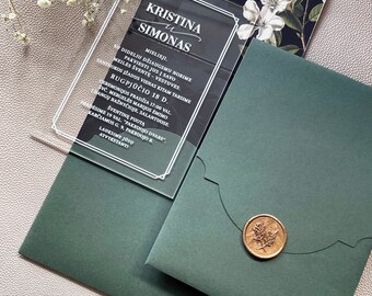 Acrylic invitation with Floral envelope / Wax Seal stamp