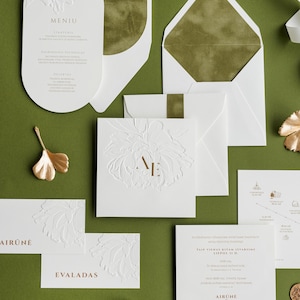 Green Wedding Invitation, Wedding Invitation, Gold Invitation, Hot stamping Wedding Invitations, Gold foil monogram, Green velvet paper, 3D