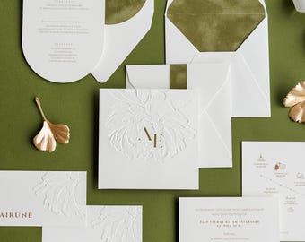 Digital - Green Wedding Invitation, Wedding Invitation, Gold Invitation, Hot stamping Wedding Invitations, Gold foil monogram