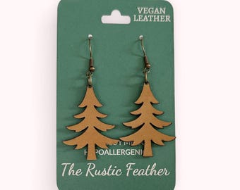 Vegan Leather Christmas Holiday Tree Earrings