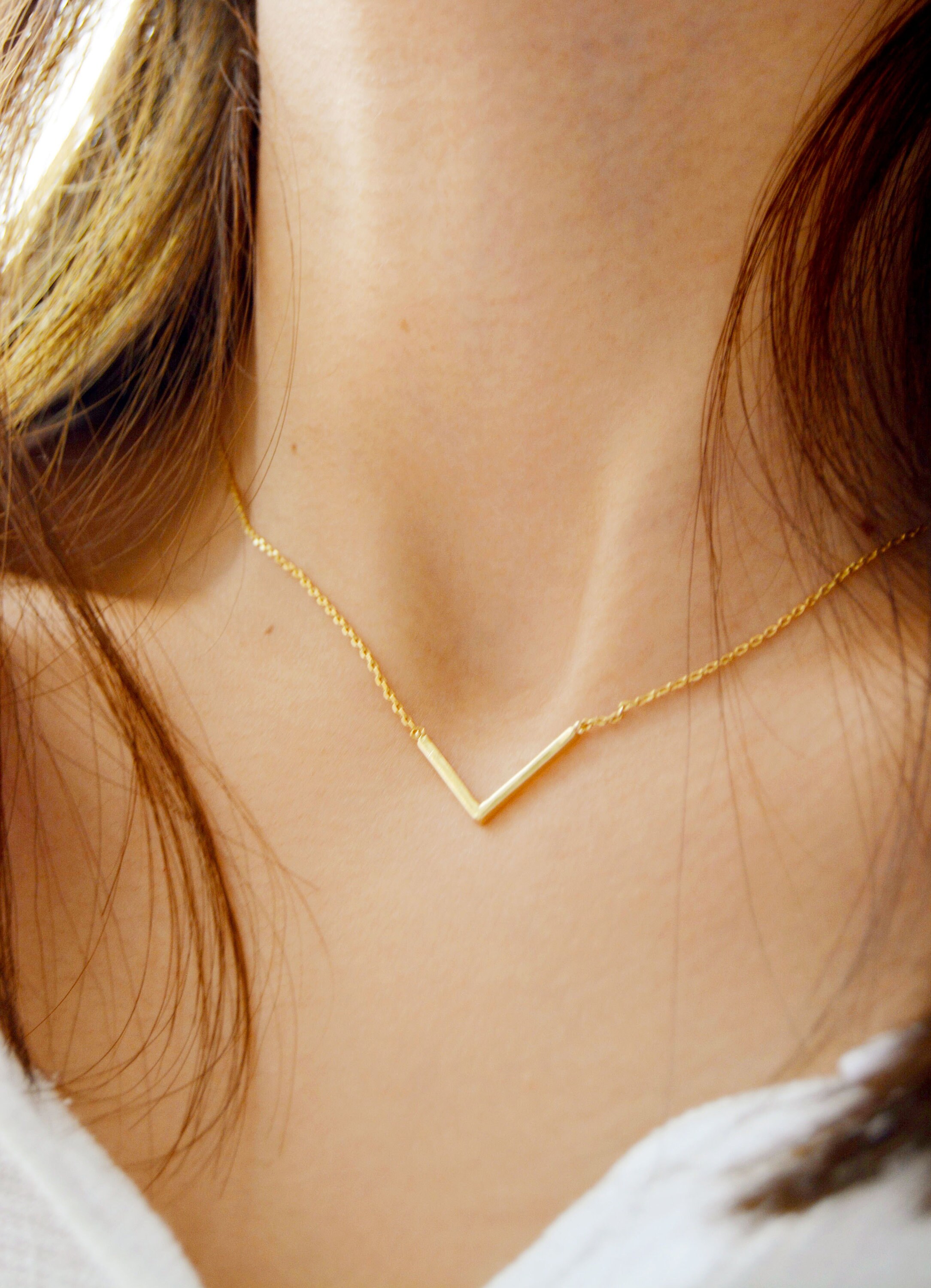 Dainty V necklaceMinimalist Necklace 16 in Chevron Etsy