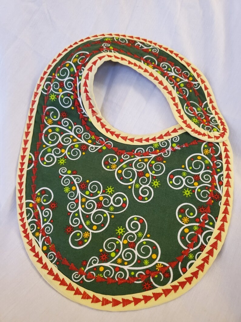 christmas trees sewn cotton baby bib