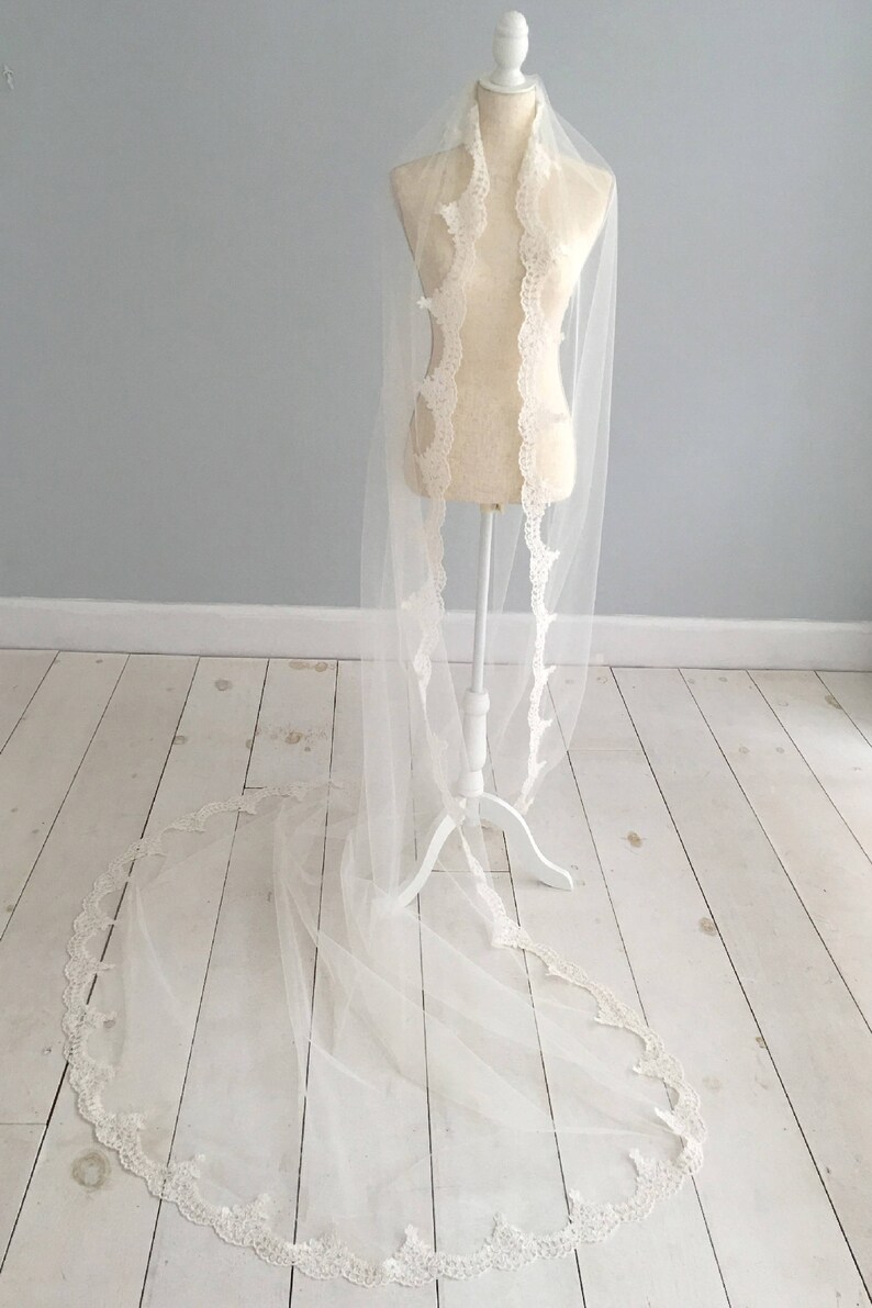 Ivory Lace Wedding Veil Luisa Britten weddings Sample Sale Etsy