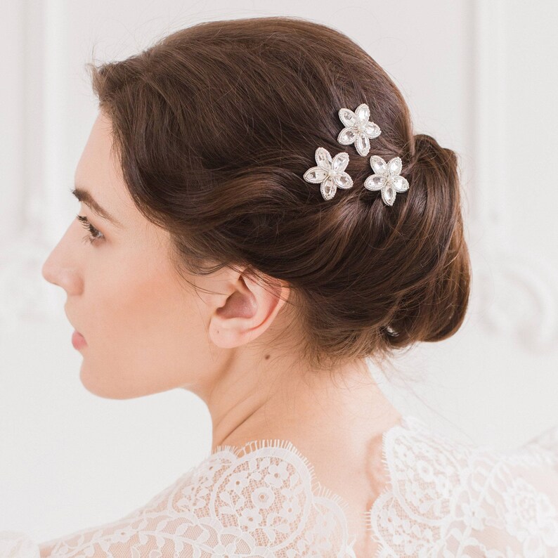 silver flower hair pins
