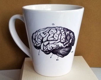 Illustration vintage de l'anatomie du cerveau Mug à latte en céramique de 11 onces, décor sombre