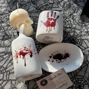 Blood Splatter 3 Piece Printed Ceramic Bathroom Set Horror Housewares Dark Decor