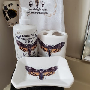 Horror Bathroom Decor, Buffalo Bill Spa Ceramic Bathroom 4 Piece Set Dark Decor Silence of the Lambs Gift