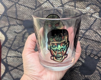 Classic Monster Creepy Tiki 8 ounce Glass ~ Whiskey gift ~ Handmade gift ~ Cocktail barware ~ Halloween decor