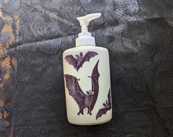 Gothic Bathroom Decor, Bats in the Belfry  Ceramic Soap/Lotion Dispenser  Victorian Horror Housewares Dark Decor