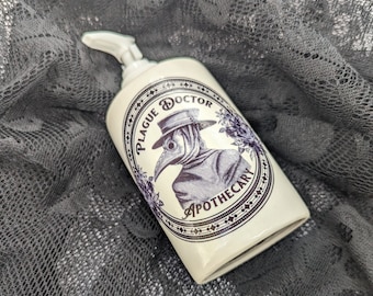 Plague Doctor Apothecary Gothic Bathroom ~ Ceramic Soap dispenser~ Horror Home Decor ~ Handmade Gift