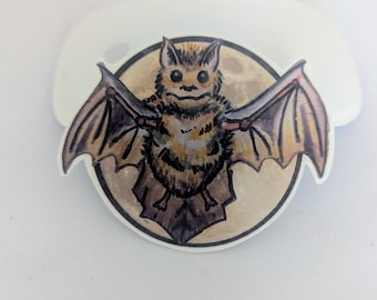 Cute Fuzzy Bat with Moon Vinyl Sticker Gothic Art ~ Waterproof ~ Laptop Sticker